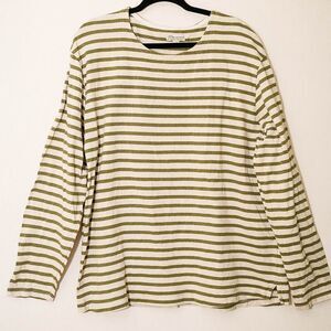 J. Crew Knit Goods Mens green ivory striped shirt unisex cotton preppy nautical